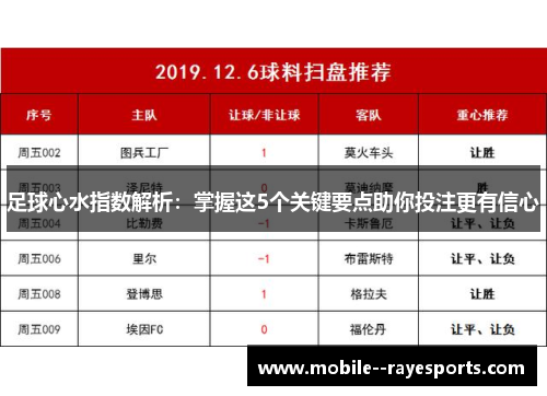 足球心水指数解析：掌握这5个关键要点助你投注更有信心