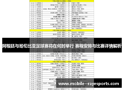 阿根廷与哥伦比亚足球赛将在何时举行 赛程安排与比赛详情解析 阿根廷与哥伦比亚足球赛将在何时举行 赛程安排与比赛详情解析