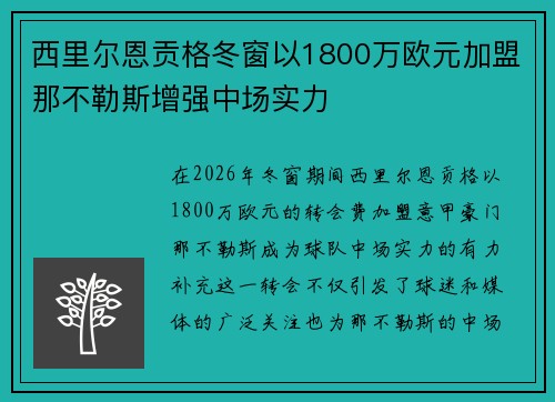 西里尔恩贡格冬窗以1800万欧元加盟那不勒斯增强中场实力