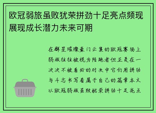 欧冠弱旅虽败犹荣拼劲十足亮点频现展现成长潜力未来可期